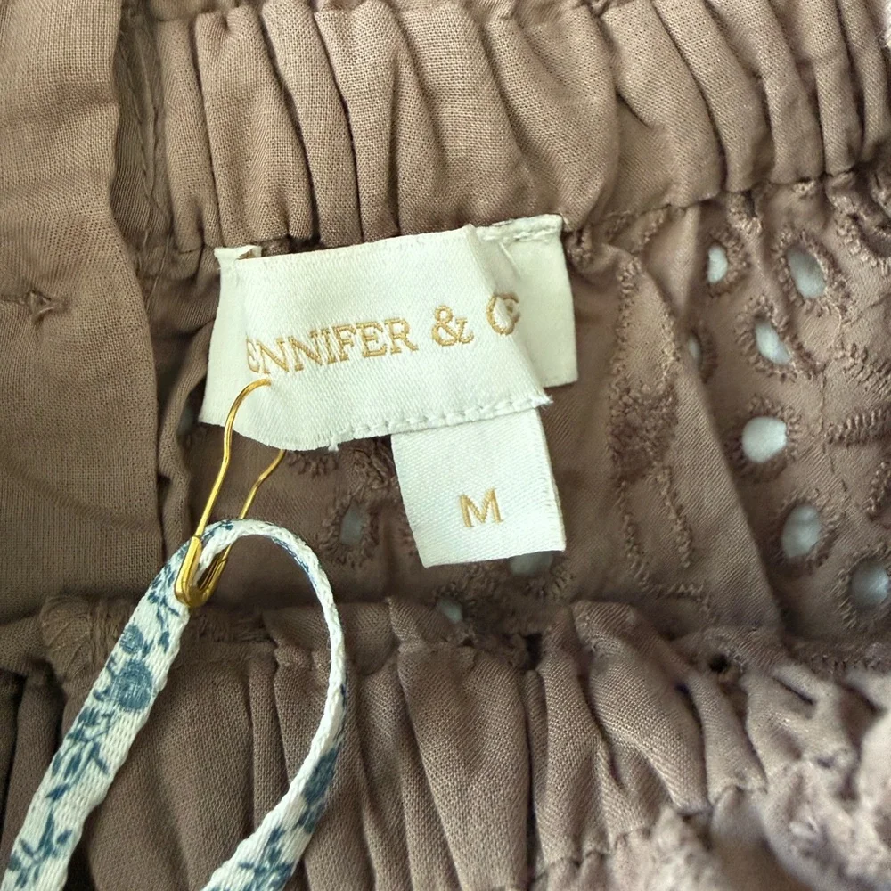 NWT 100% Cotton Brown Eyelet Lace Top - Picture 7 of 8